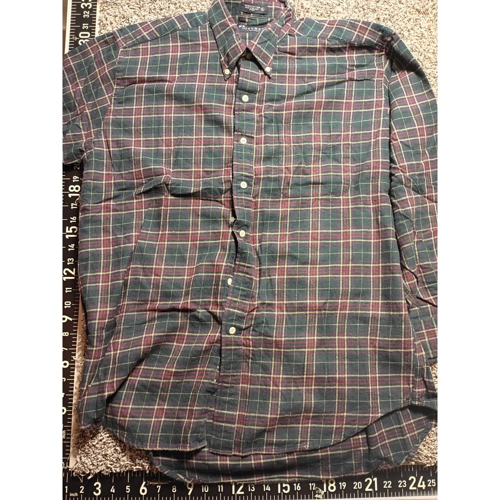 Britches Great Outdoors Mens XL Plaid Flannel Shirt Green Burgundy Cotton L/S